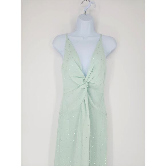 Topshop Mint Green Silver Polka Dot Twist Front Maxi Dress Women’s Size 6 - Picture 4 of 10